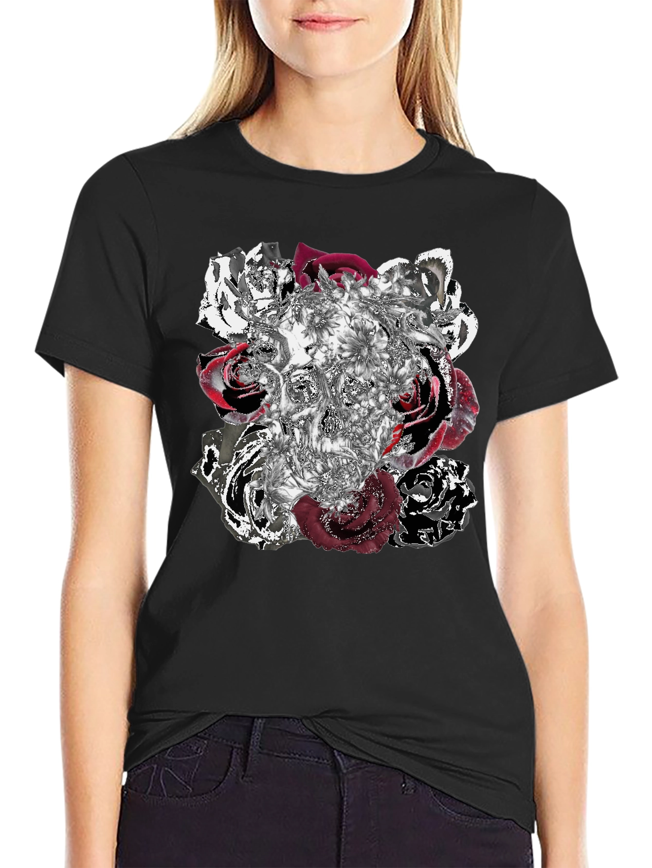 Skull Roses Graphic Tee - Unique Design