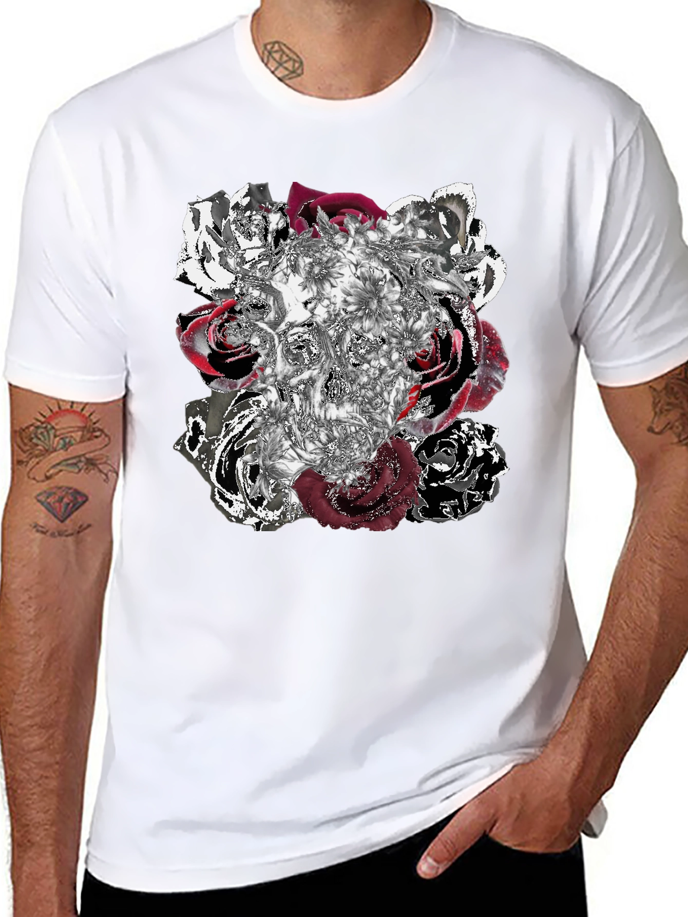 Skull Roses Graphic Tee - Unique Design