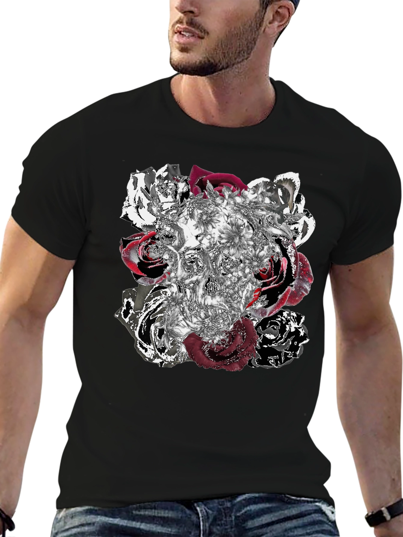 Skull Roses Graphic Tee - Unique Design