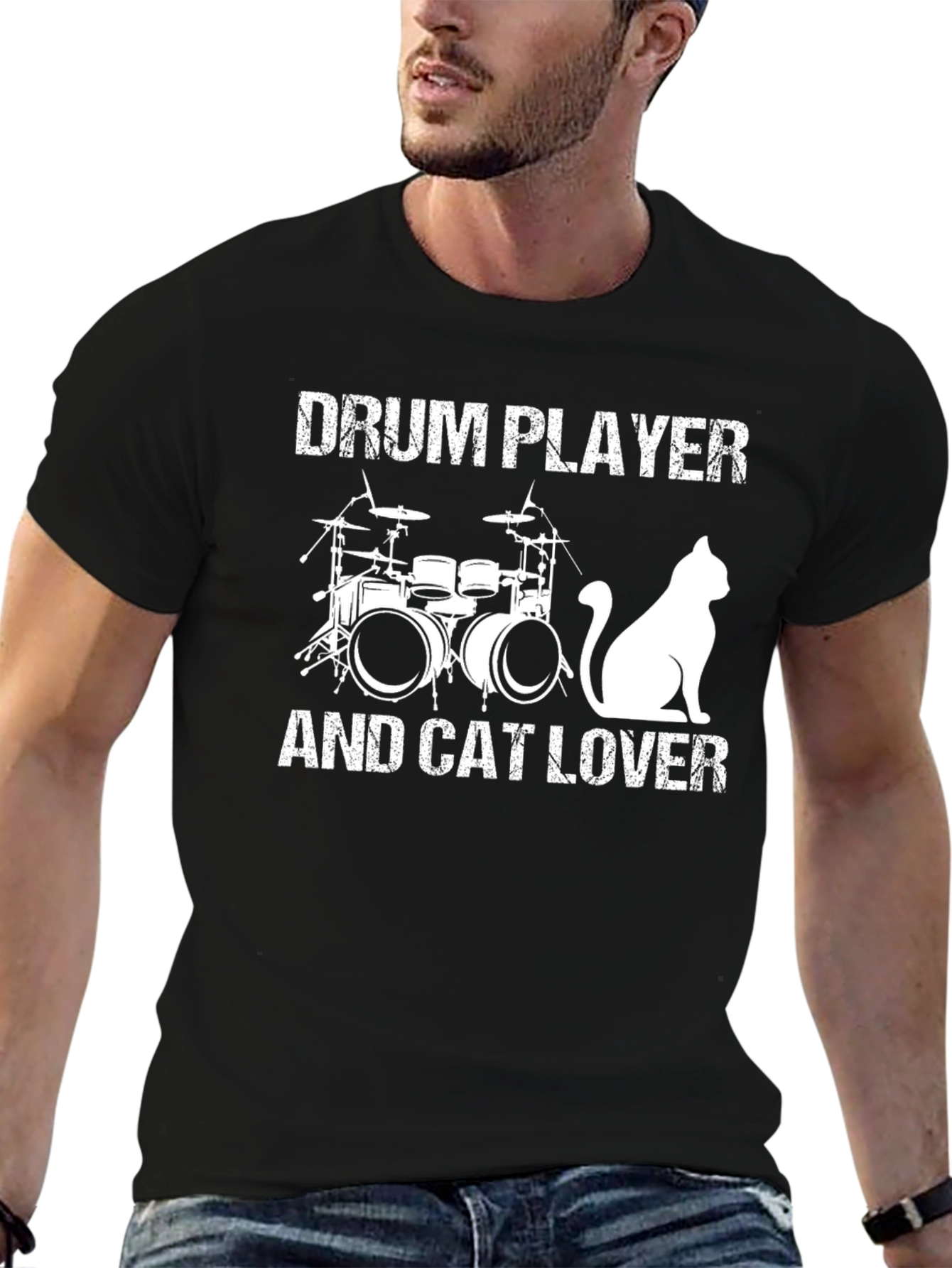 Drum Player and Cat Lover Graphic T-Shirt