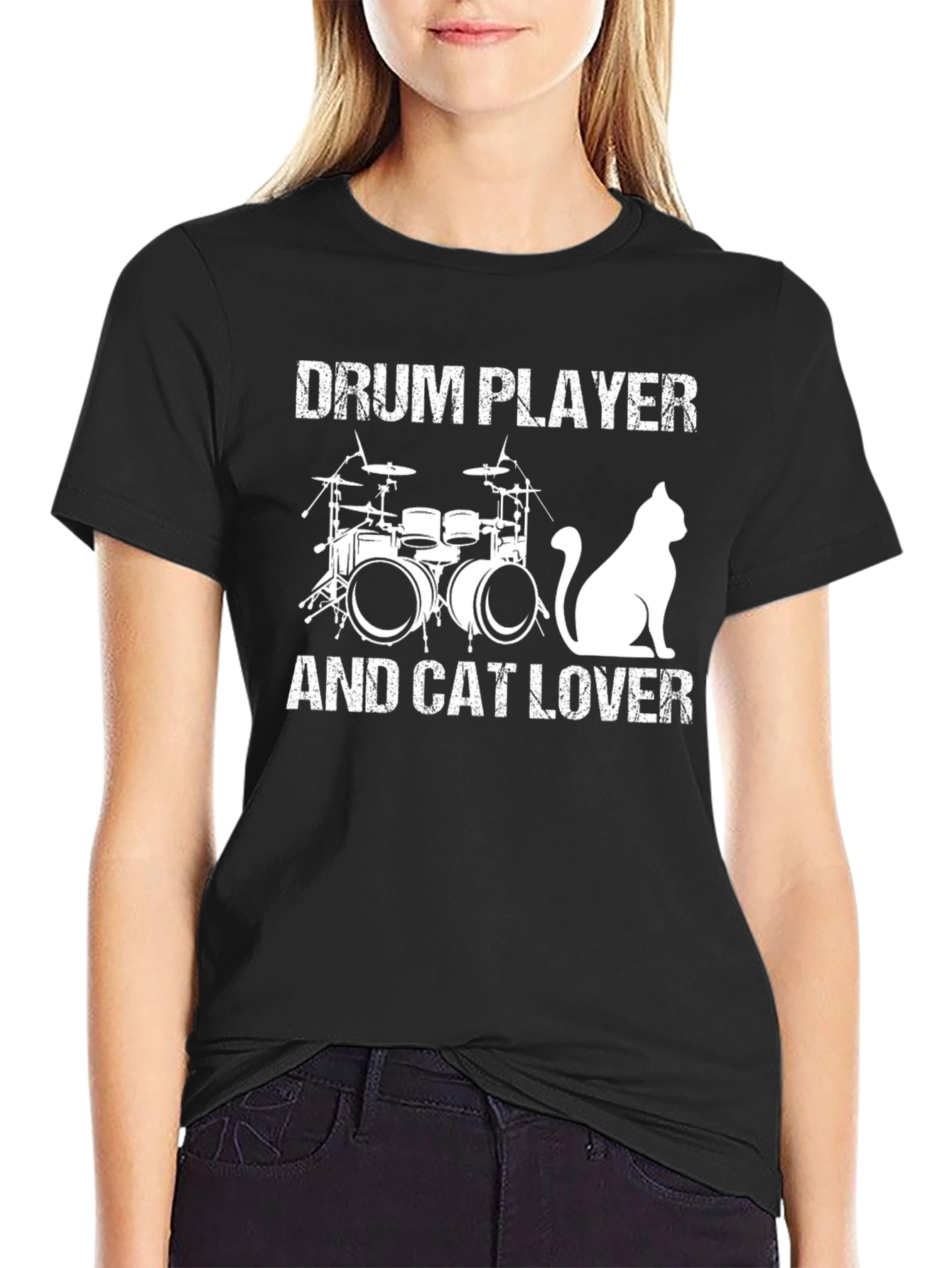 Drum Player and Cat Lover Graphic T-Shirt