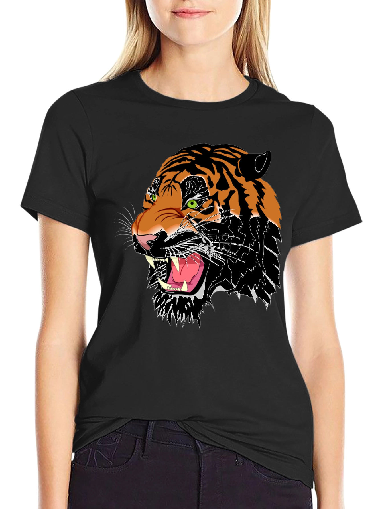 Mens Black Graphic Tee - Fierce Tiger Design
