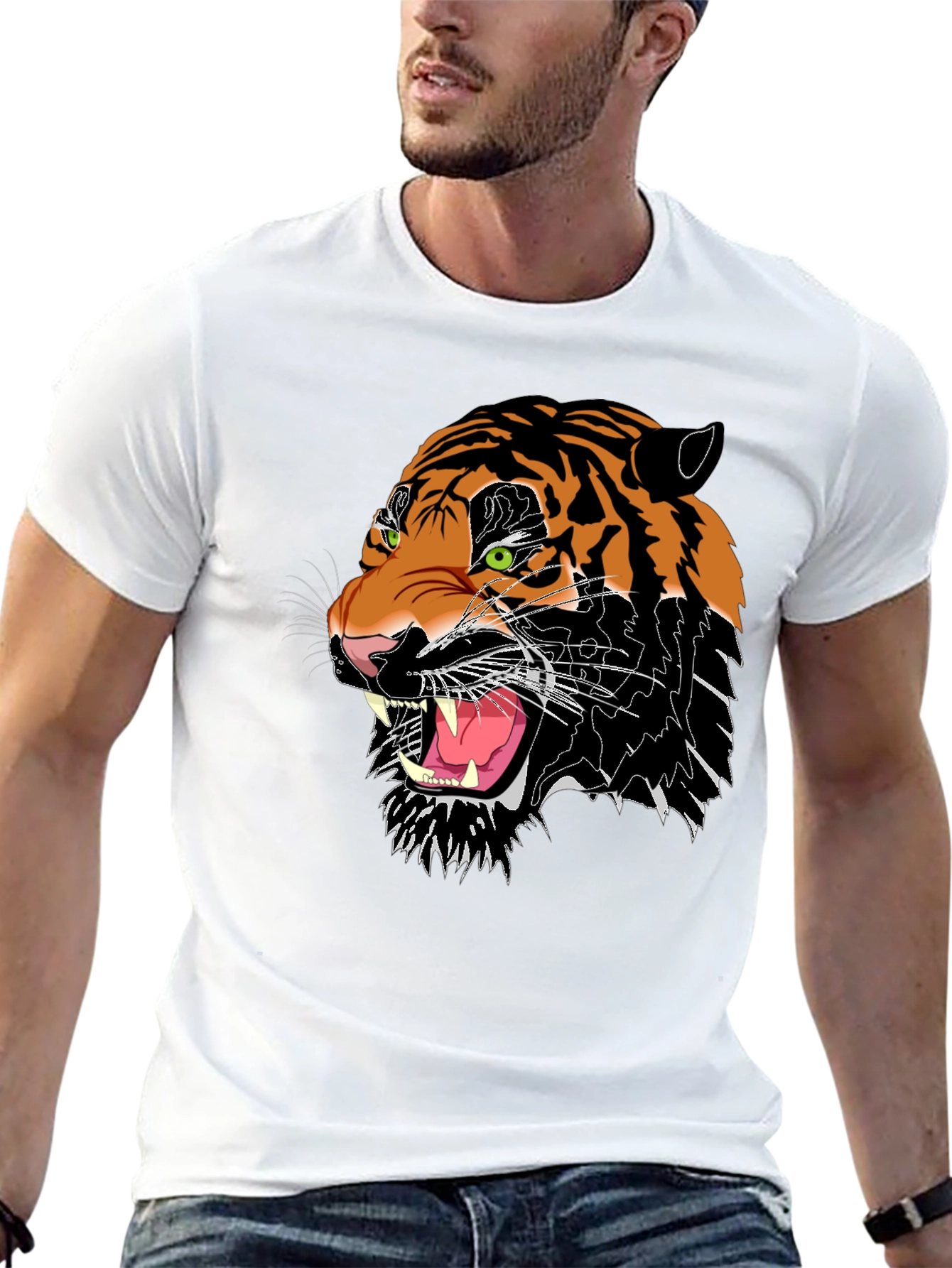 Mens Black Graphic Tee - Fierce Tiger Design