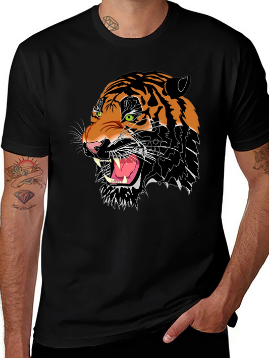 Mens Black Graphic Tee - Fierce Tiger Design