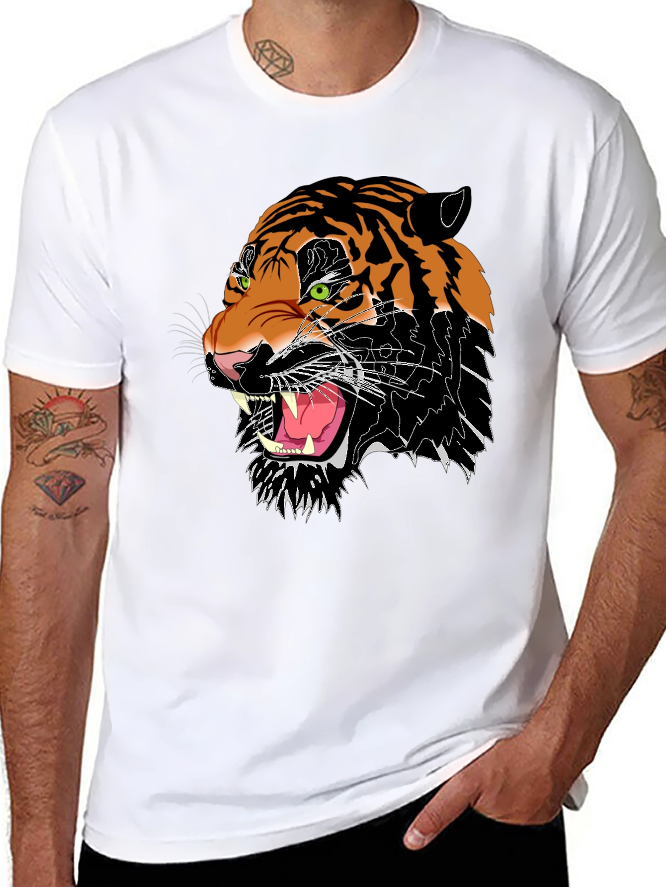 Mens Black Graphic Tee - Fierce Tiger Design