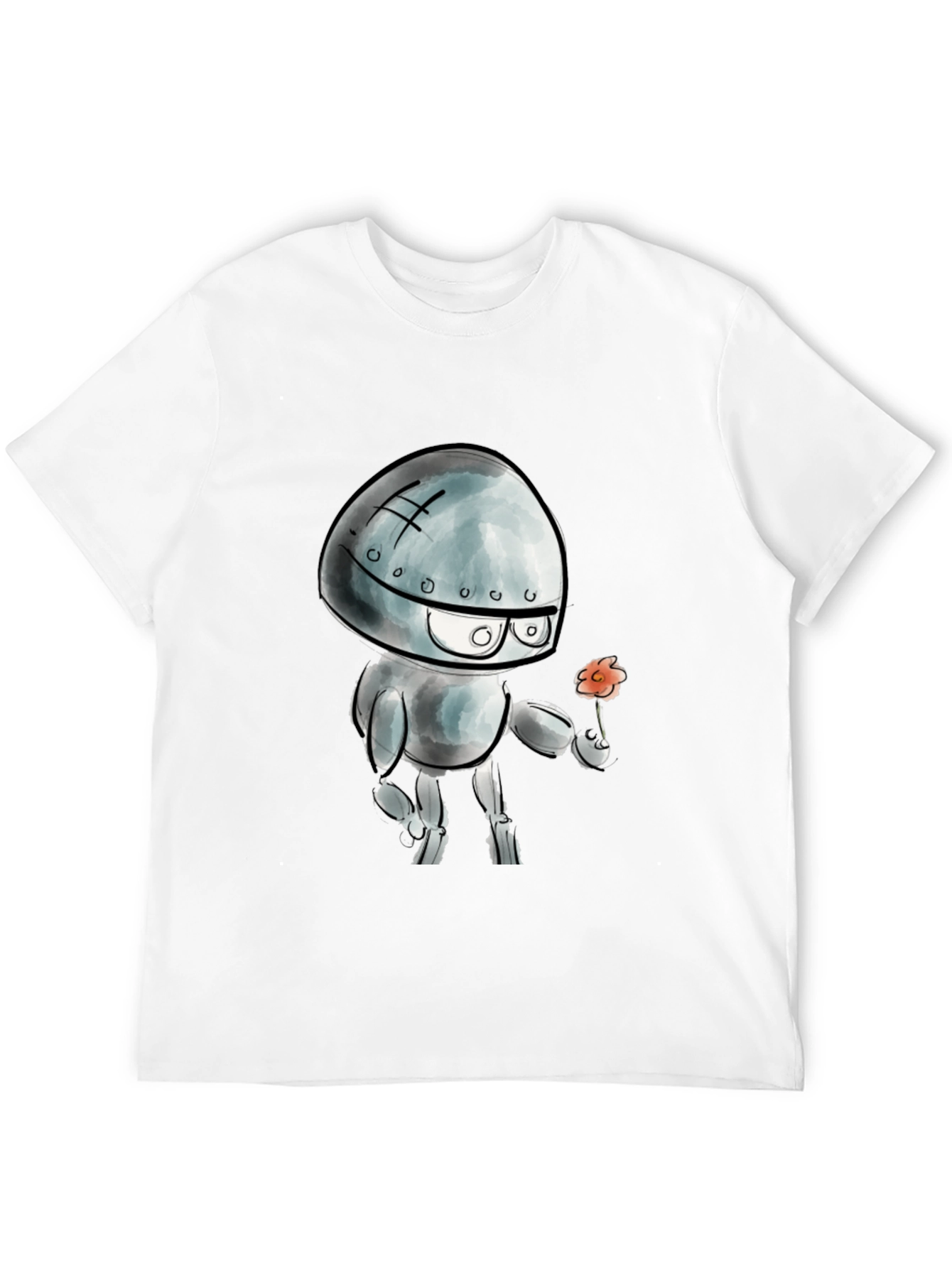Robot with Flower Graphic T-Shirt