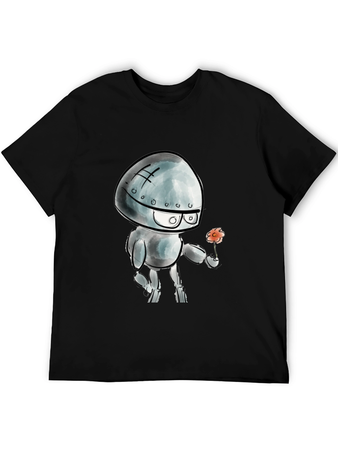 Robot with Flower Graphic T-Shirt