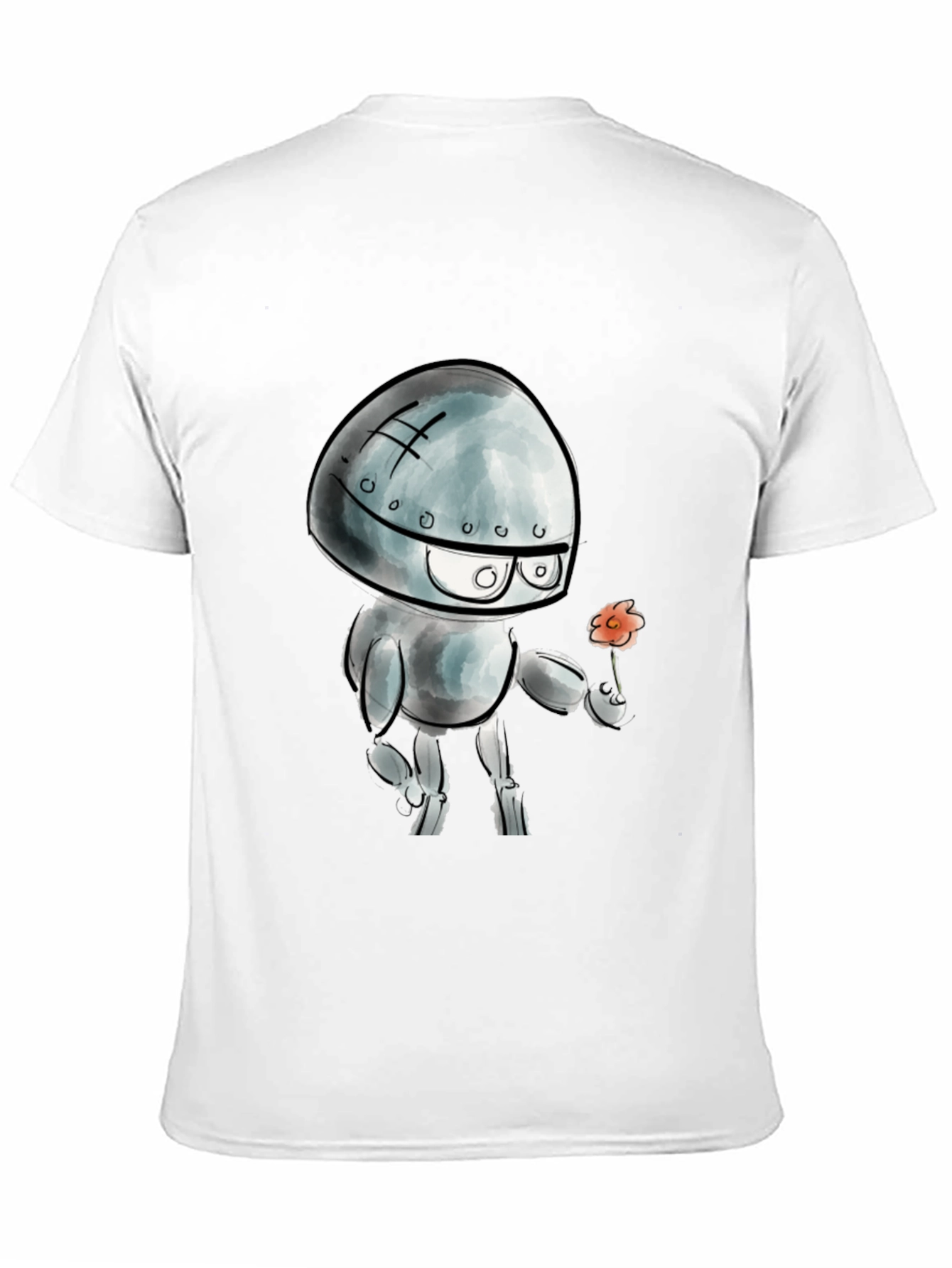 Robot with Flower Graphic T-Shirt