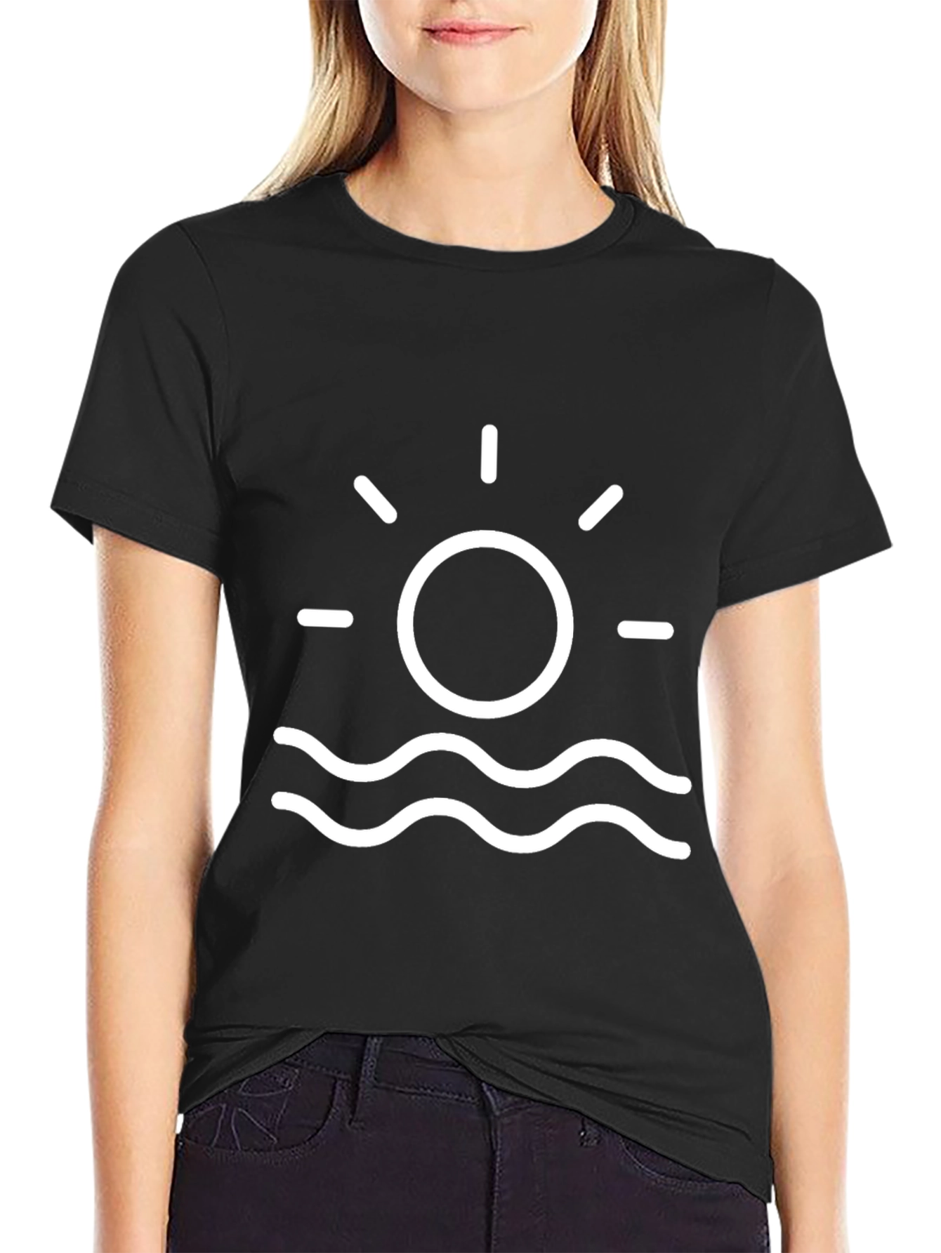 Black T-Shirt - Sun & Waves Graphic Tee
