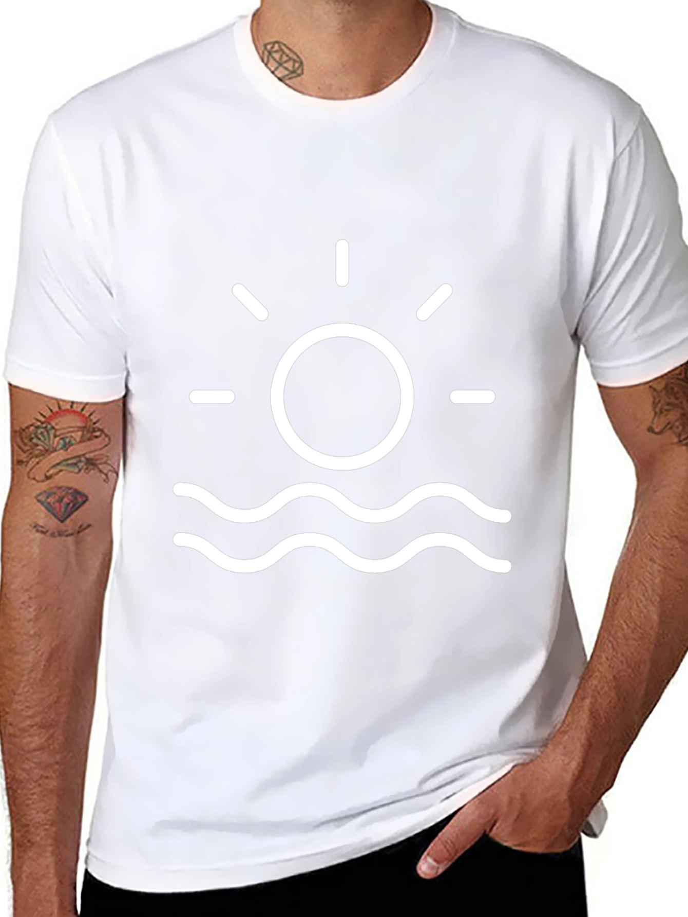 Black T-Shirt - Sun & Waves Graphic Tee