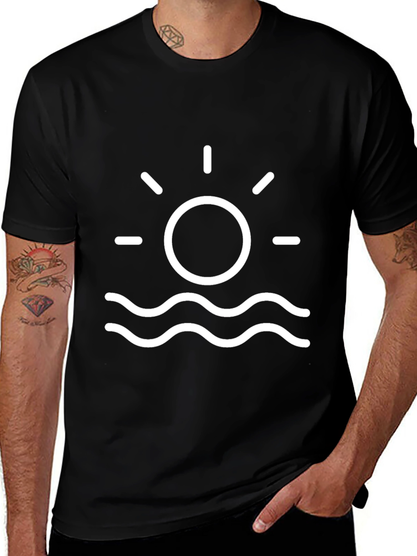 Black T-Shirt - Sun & Waves Graphic Tee
