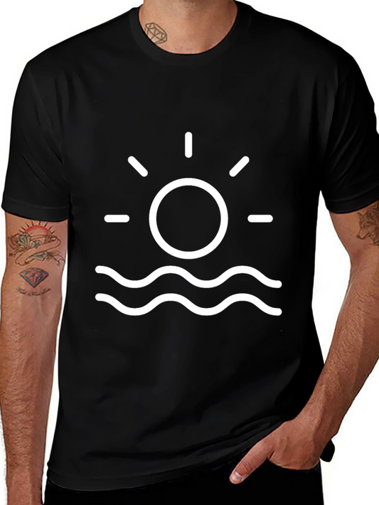 Black T-Shirt - Sun & Waves Graphic Tee