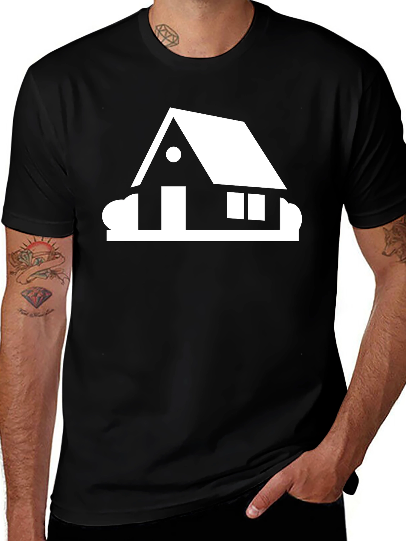 Modern House Graphic Tee - Black Cotton Casual Shirt