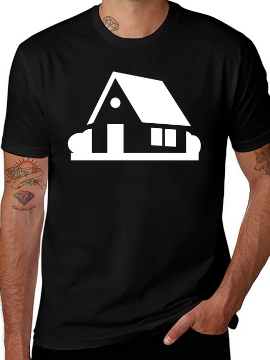 Modern House Graphic Tee - Black Cotton Casual Shirt