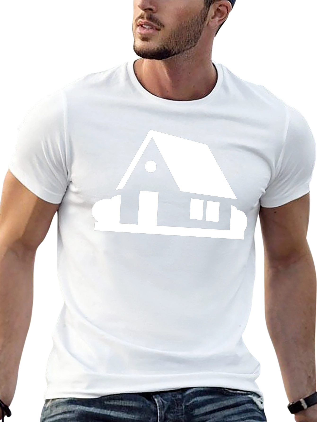 Modern House Graphic Tee - Black Cotton Casual Shirt