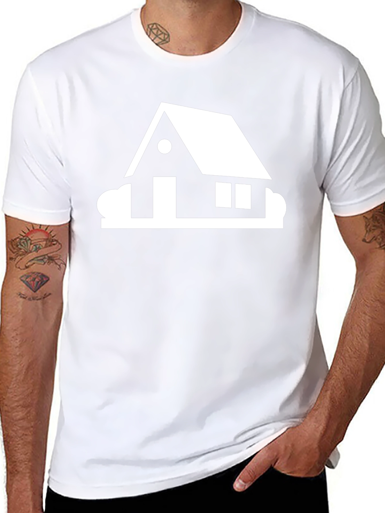 Modern House Graphic Tee - Black Cotton Casual Shirt