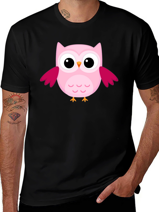 Cute Pink Owl Graphic Black T-Shirt