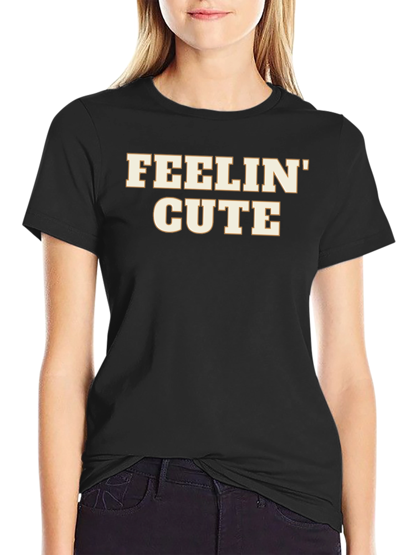 Feelin Cute Graphic Tee - Trendy Black T-Shirt