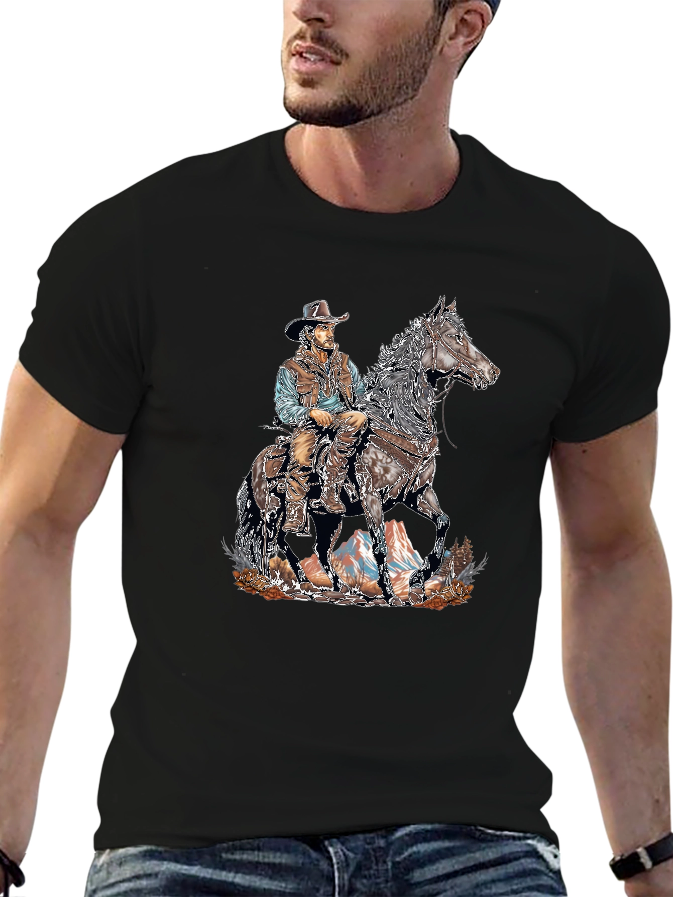 Cowboy on Horseback Graphic Tee - Western Style