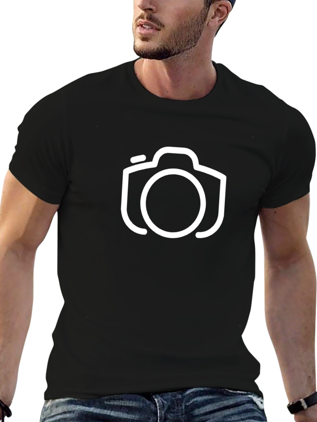 Camera Icon Graphic Tee - Black Cotton T-Shirt
