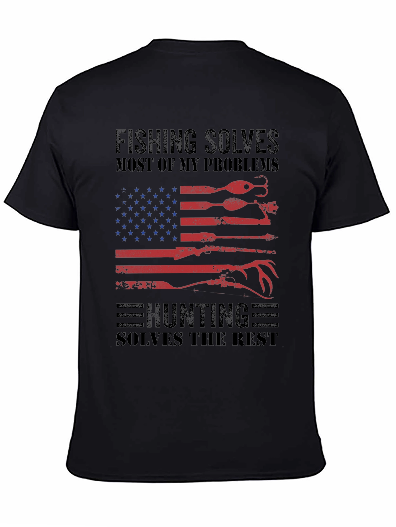 Fishing & Hunting Solves Problems USA Flag T-Shirt