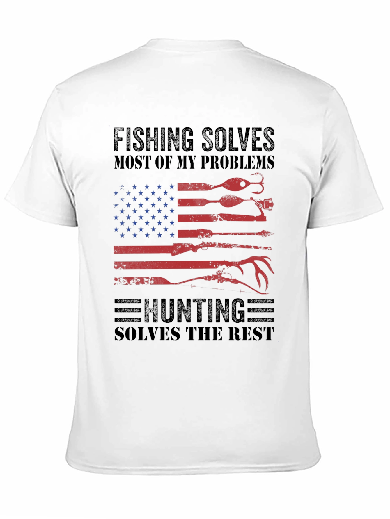 Fishing & Hunting Solves Problems USA Flag T-Shirt
