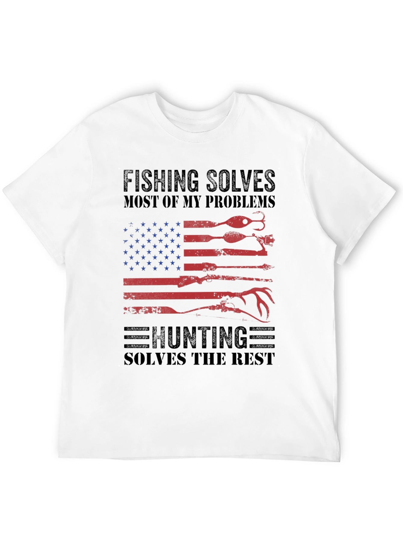 Fishing & Hunting Solves Problems USA Flag T-Shirt