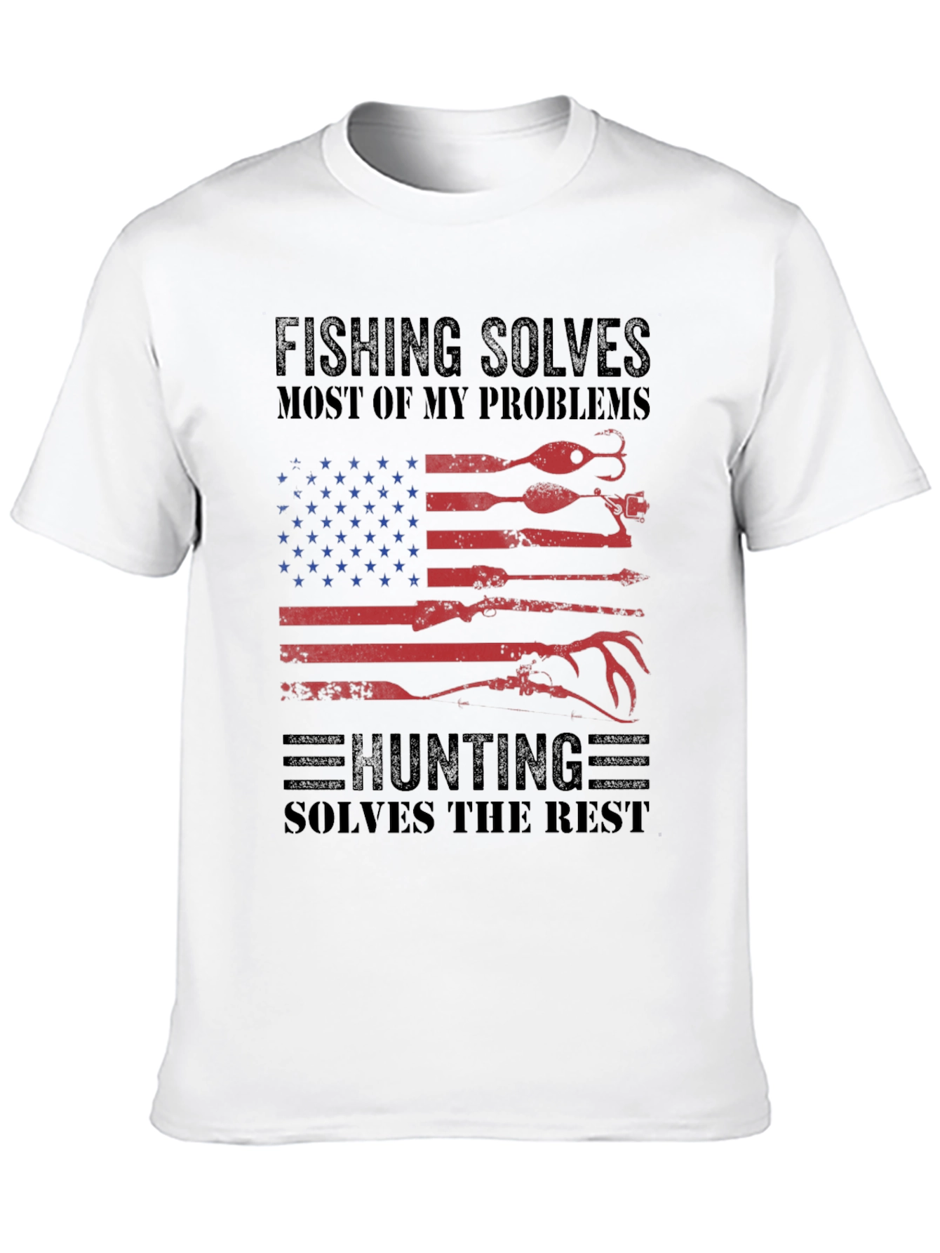 Fishing & Hunting Solves Problems USA Flag T-Shirt