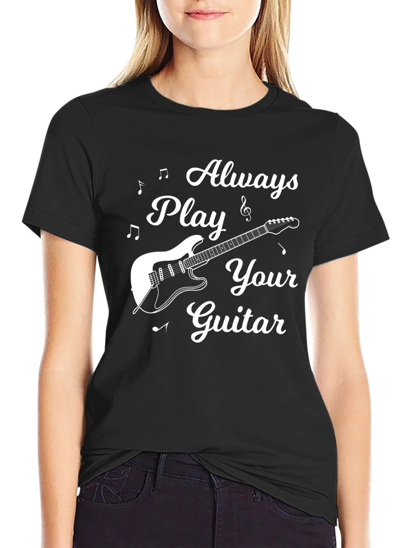 Always Play Your Guitar Black Graphic Tee