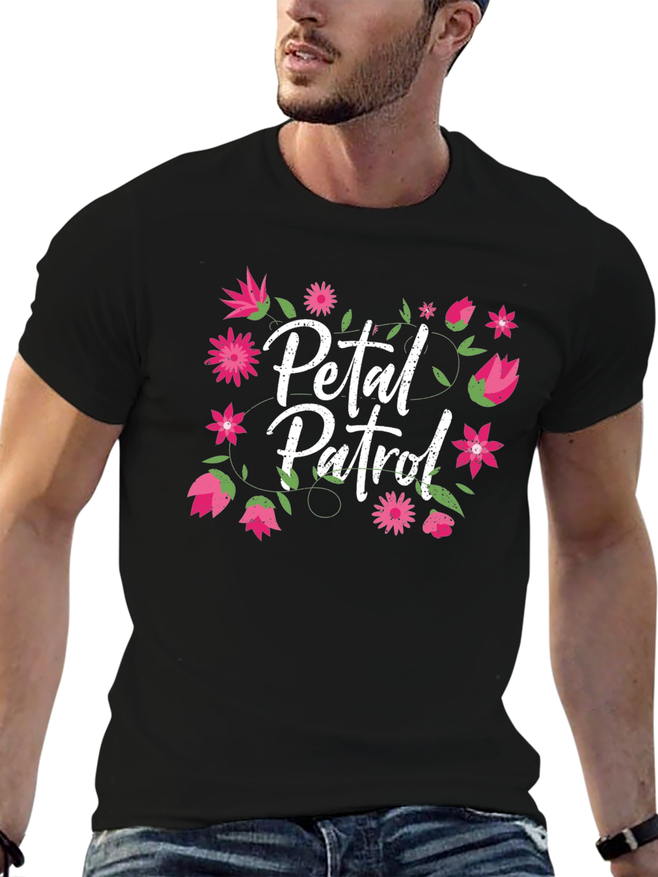 Petal Patrol Floral Graphic Black T-Shirt