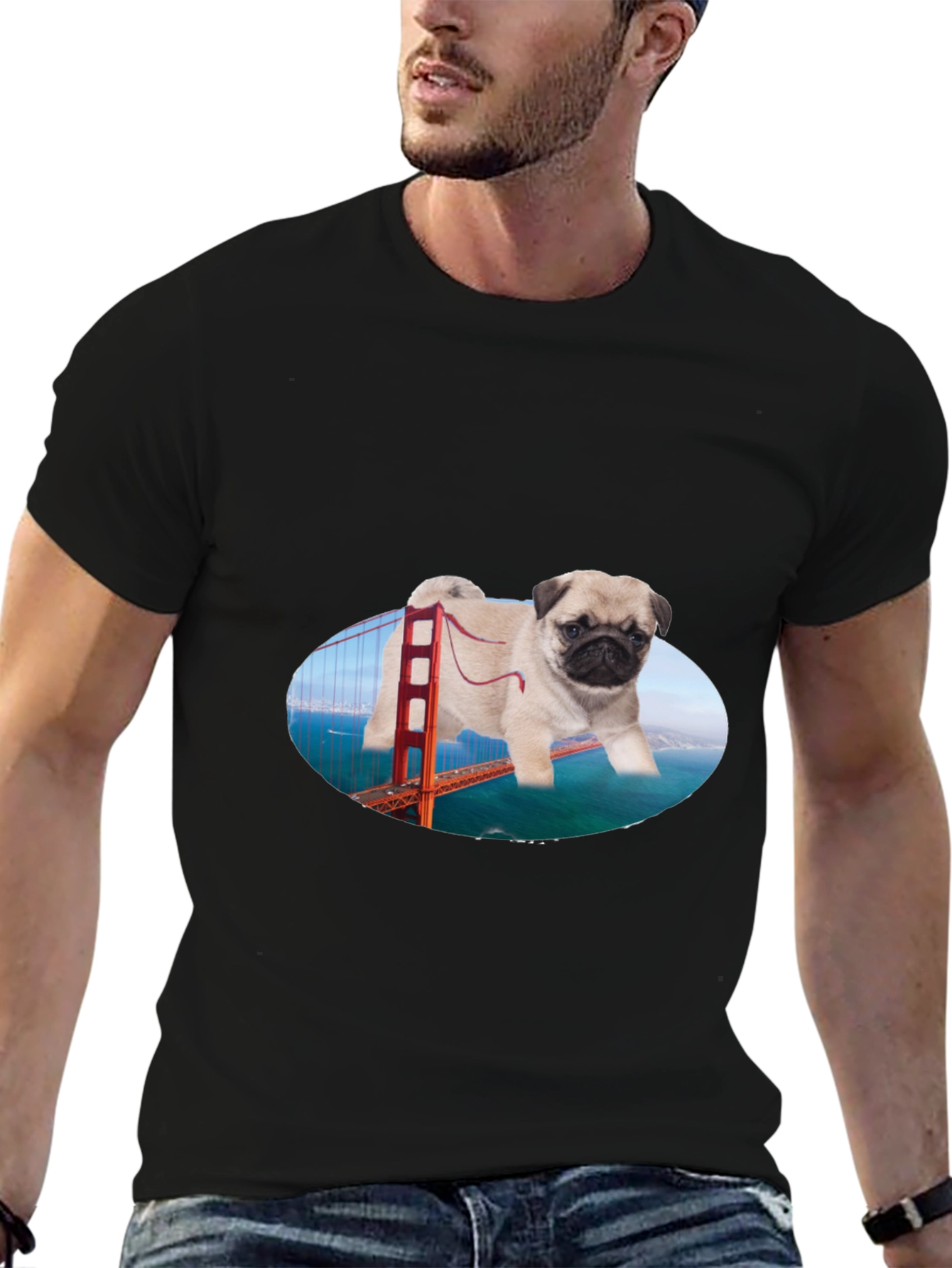 Pug Golden Gate Bridge Graphic T-Shirt