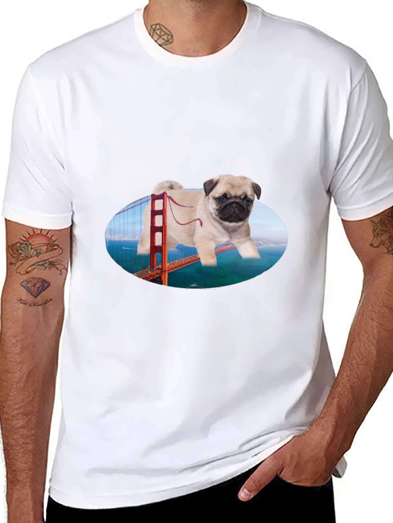 Pug Golden Gate Bridge Graphic T-Shirt