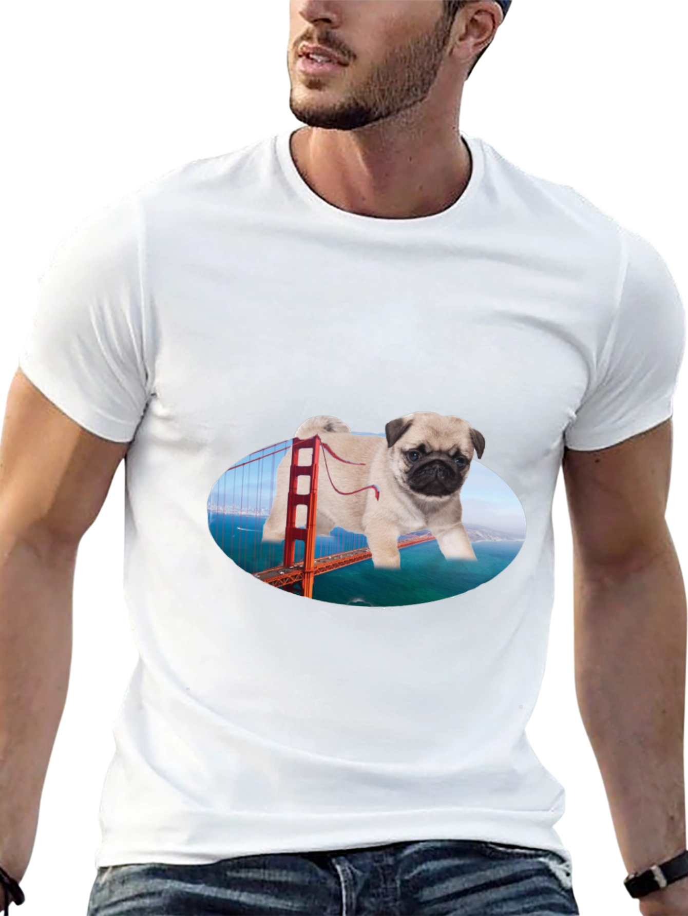 Pug Golden Gate Bridge Graphic T-Shirt