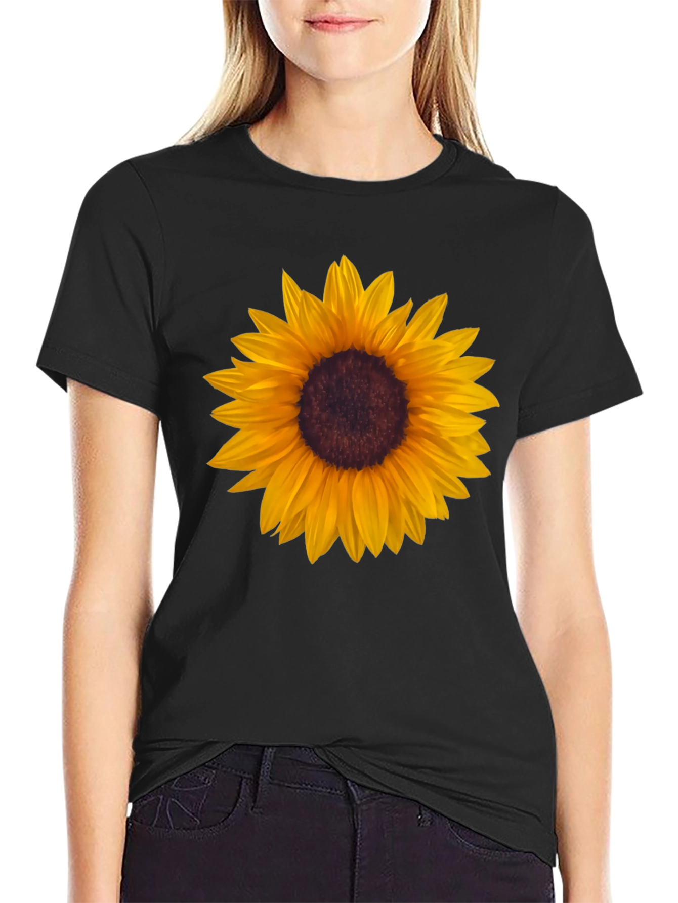 Sunflower Graphic Tee - Black Cotton T-Shirt