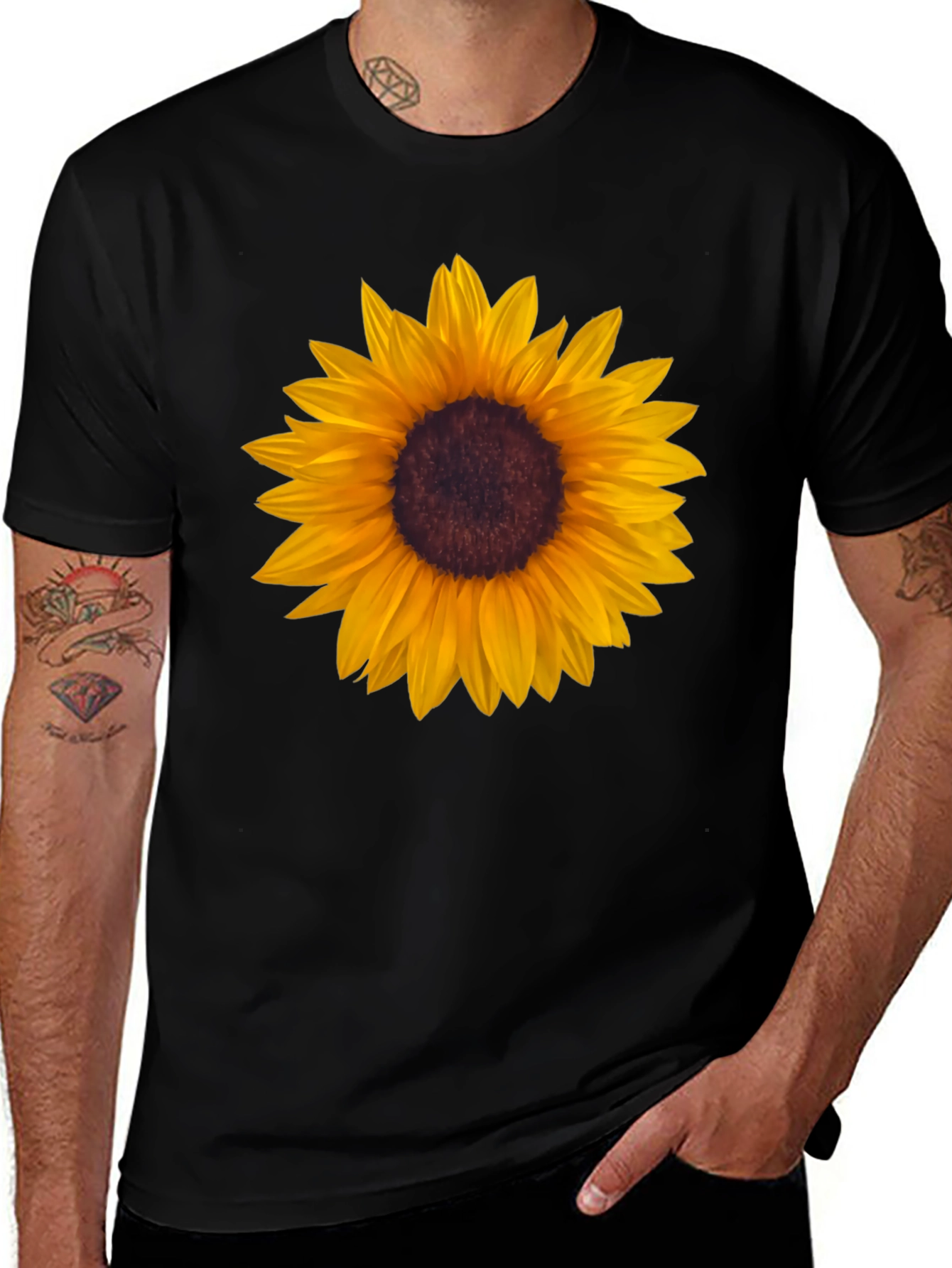 Sunflower Graphic Tee - Black Cotton T-Shirt