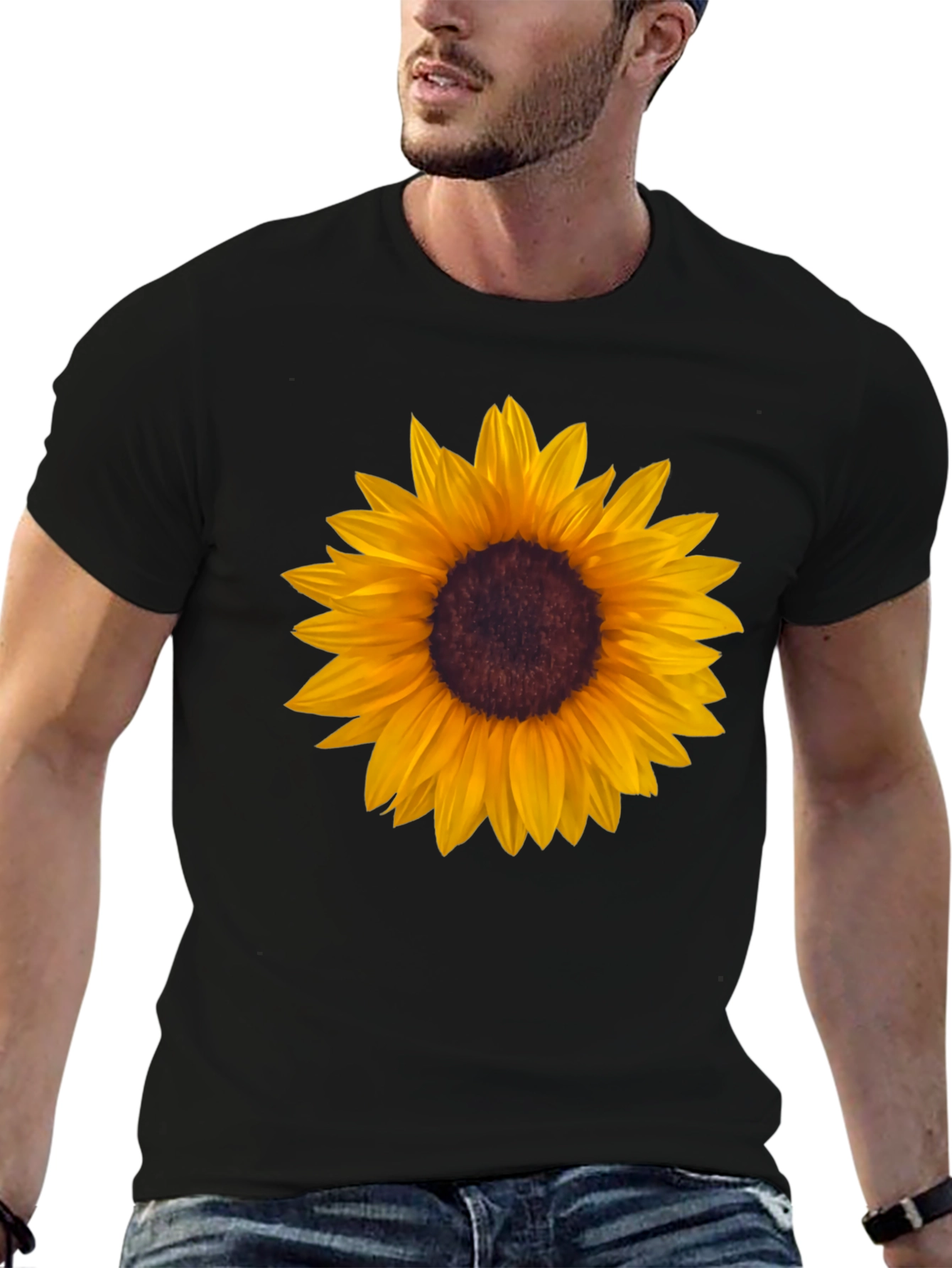 Sunflower Graphic Tee - Black Cotton T-Shirt
