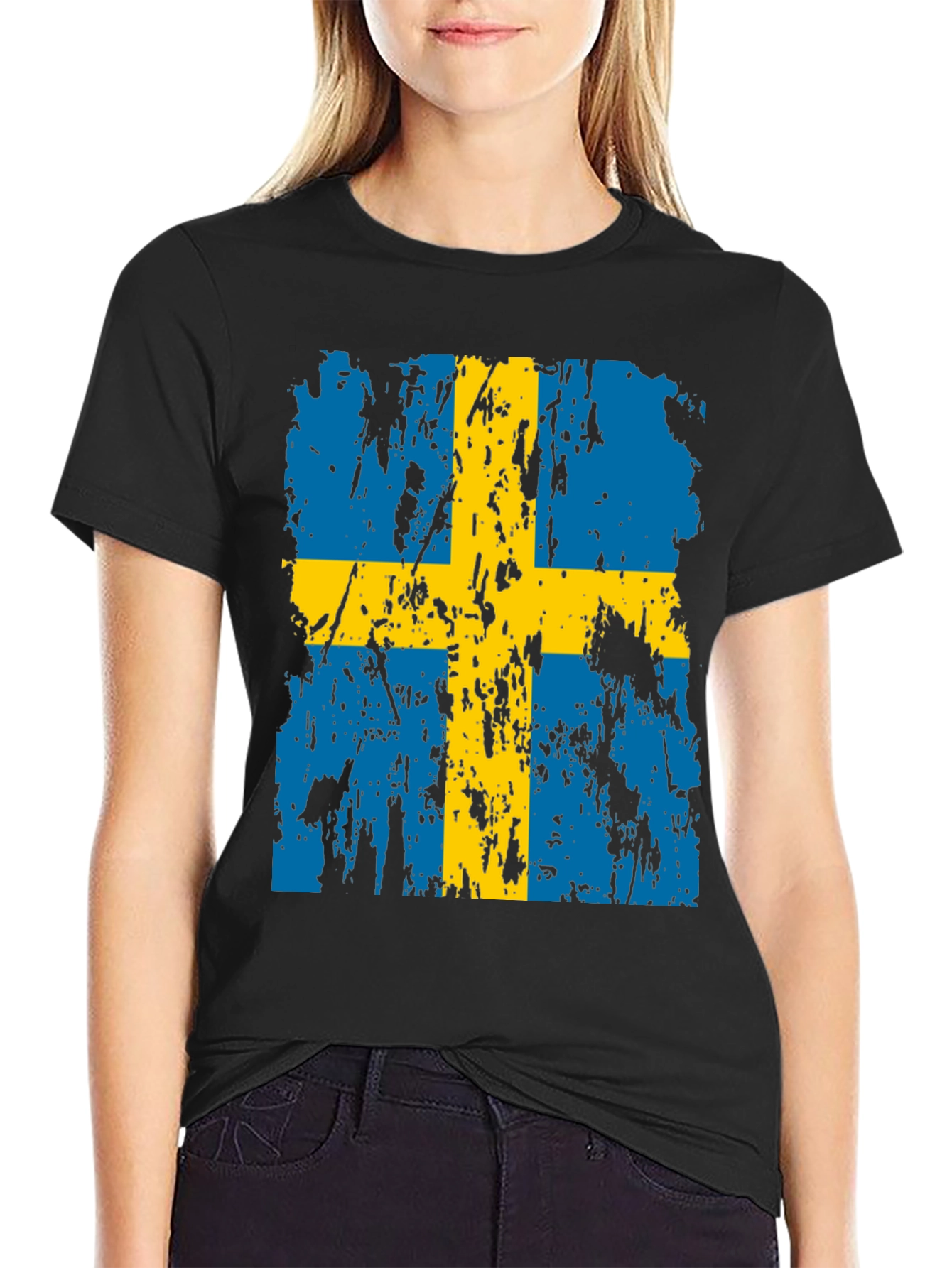 Swedish Flag T-Shirt - Distressed Style
