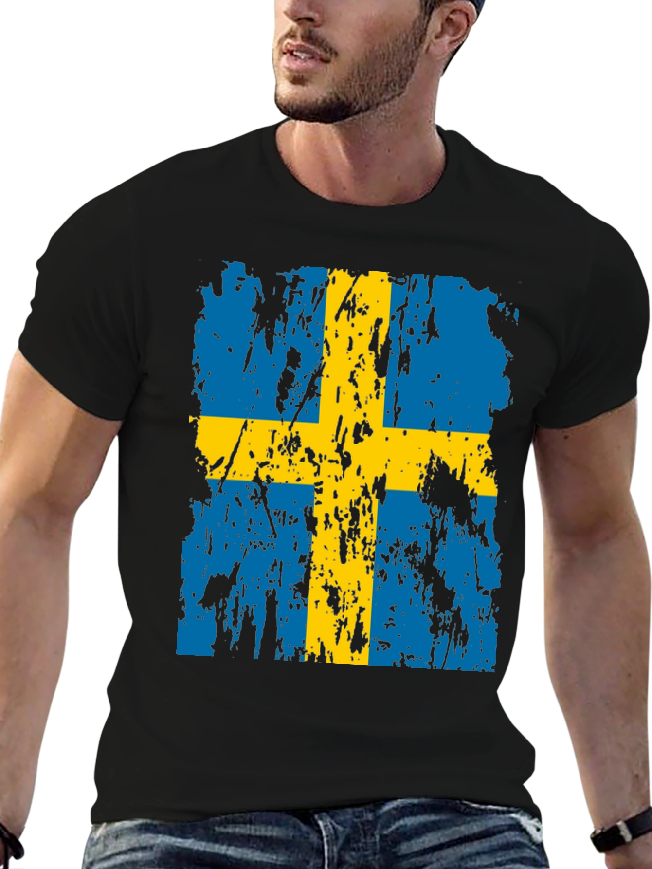 Swedish Flag T-Shirt - Distressed Style