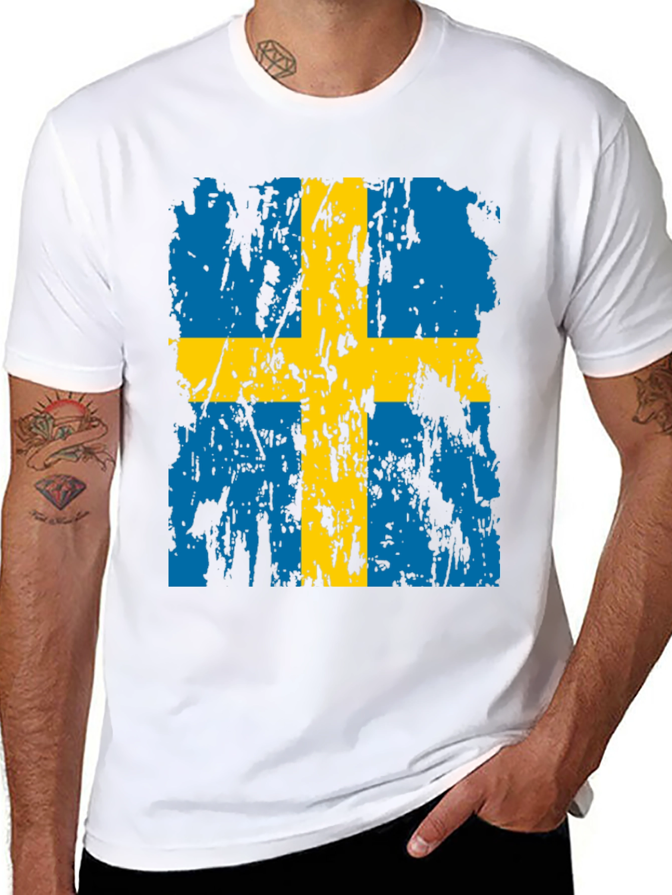 Swedish Flag T-Shirt - Distressed Style