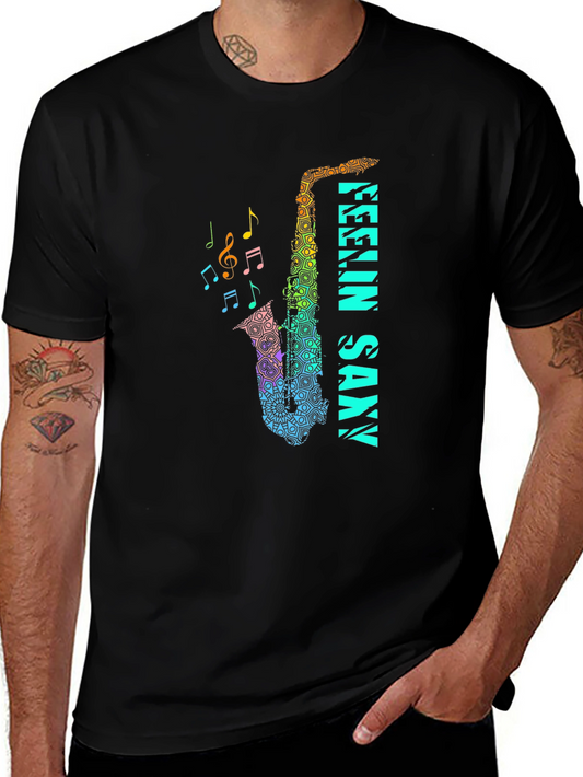 Feelin Saxxy Black T-Shirt - Musical Instrument Graphic Tee