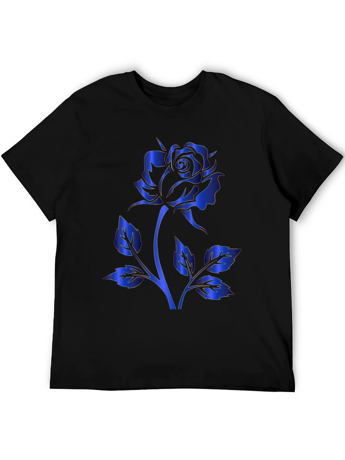 Blue Rose Graphic Print Black T-Shirt
