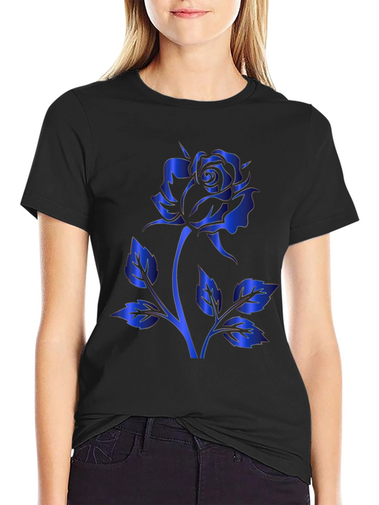 Blue Rose Graphic Print Black T-Shirt