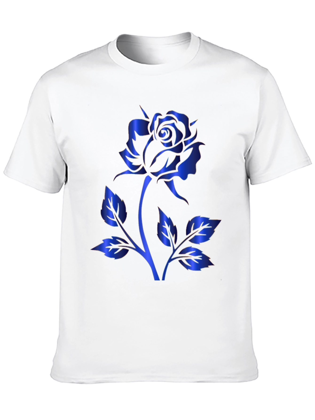 Blue Rose Graphic Print Black T-Shirt