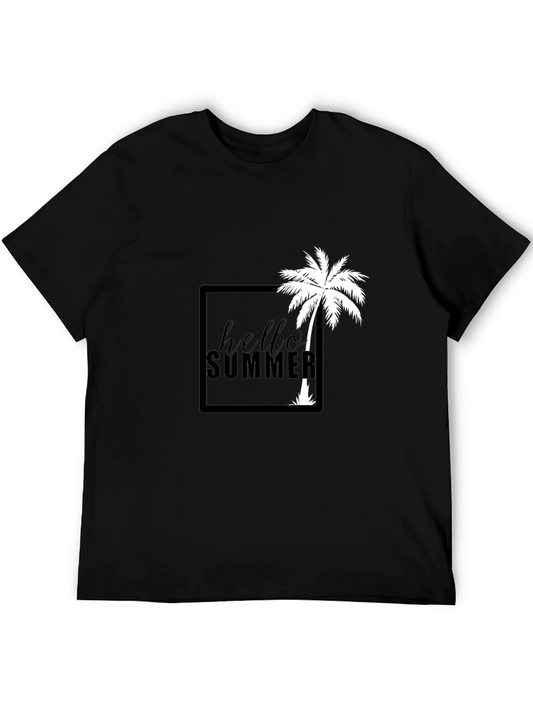 Hello Summer Palm Tree Graphic Tee - Black