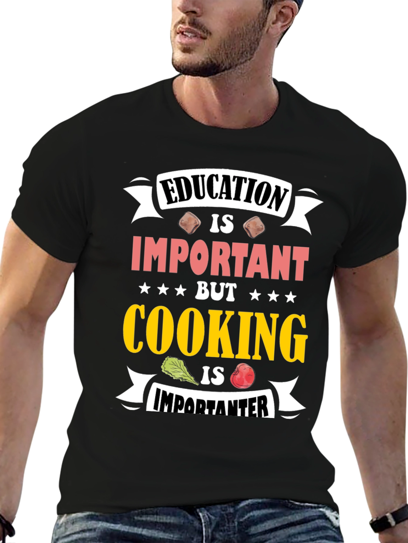 Education Important Cooking Importanter Black T-Shirt