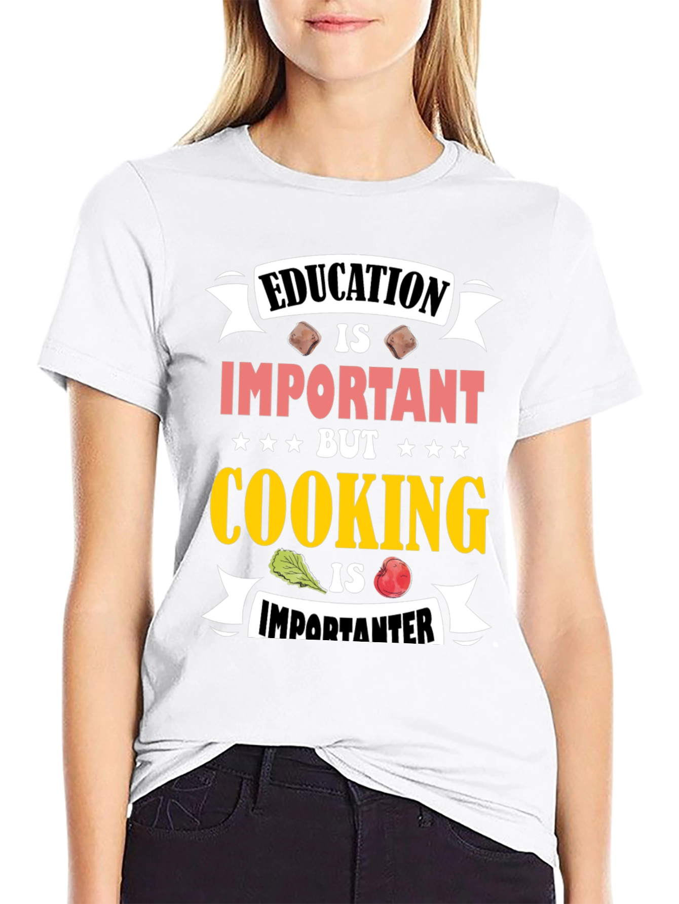 Education Important Cooking Importanter Black T-Shirt