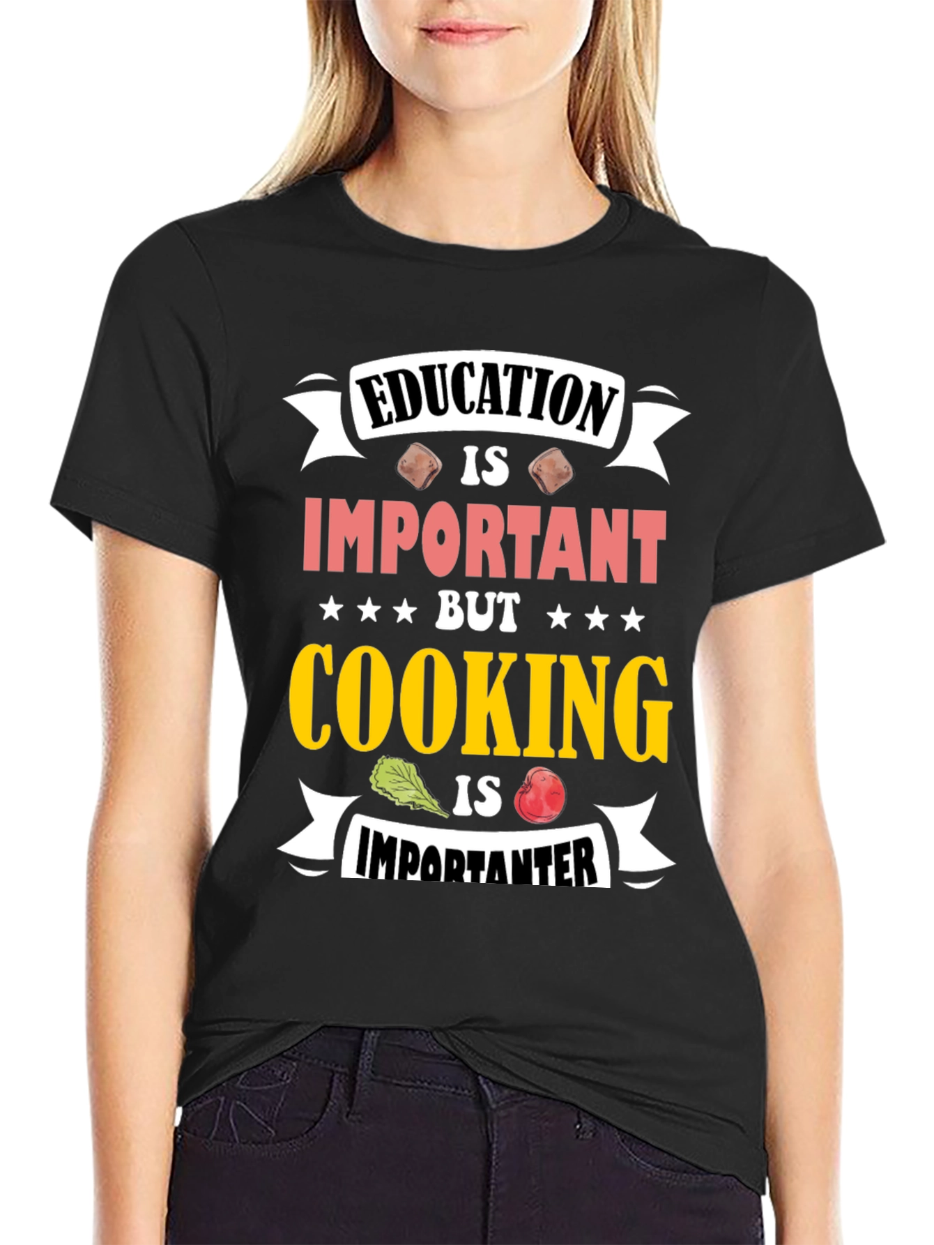 Education Important Cooking Importanter Black T-Shirt