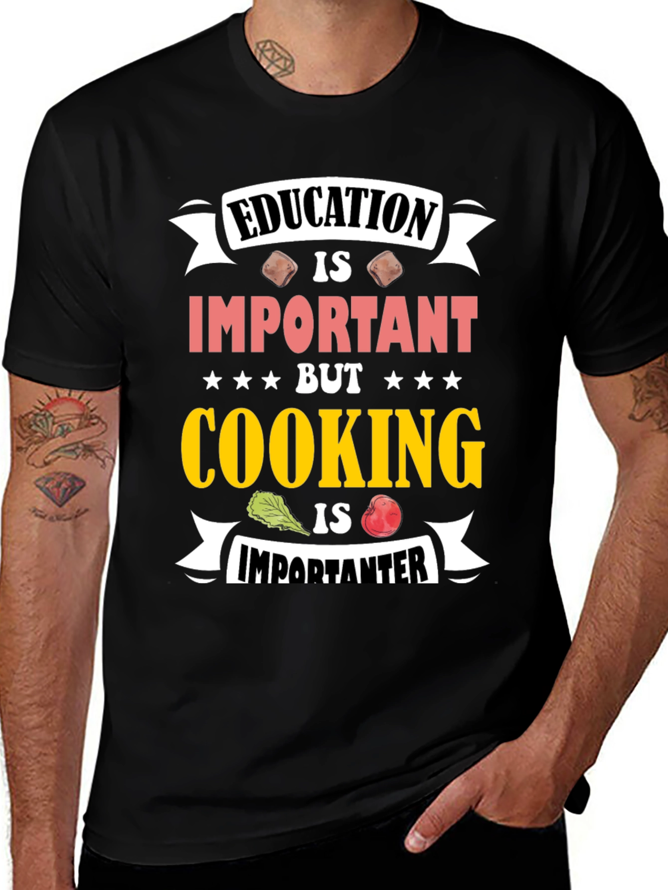 Education Important Cooking Importanter Black T-Shirt