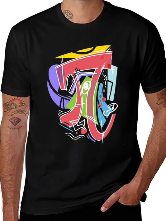 Abstract Math Pi Symbol Graphic Print Black T-Shirt