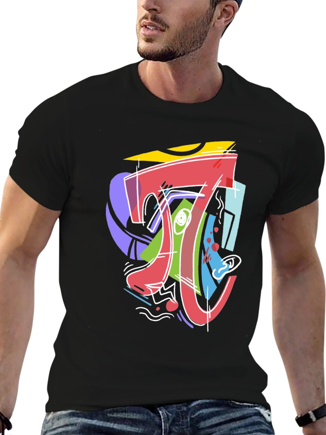 Abstract Math Pi Symbol Graphic Print Black T-Shirt